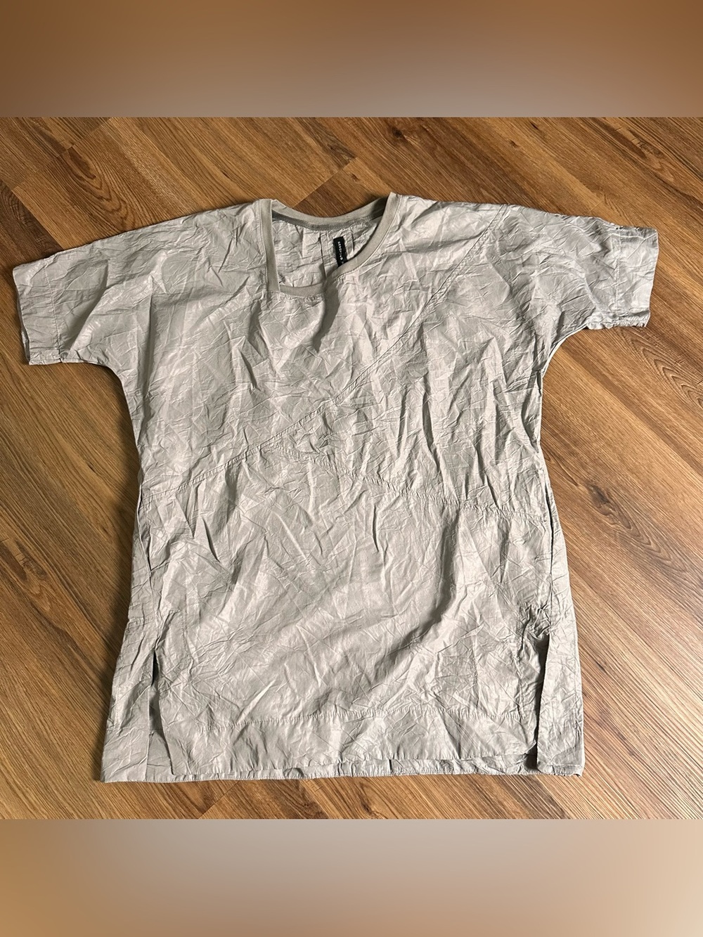 Gershon Bram Crinkle Tunic Shirt Womens Medium Asymmetrical Neck Gray Pockets